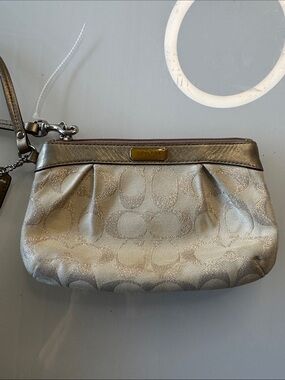 Coach Metallic Silver Signature Wristlet